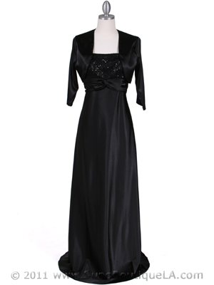6265 Black Sequins Evening Dress with Bolero Jacket, Black