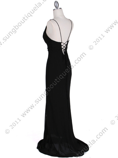 6268 Black Sequins Top Chiffon Evening Dress - Black, Back View Medium