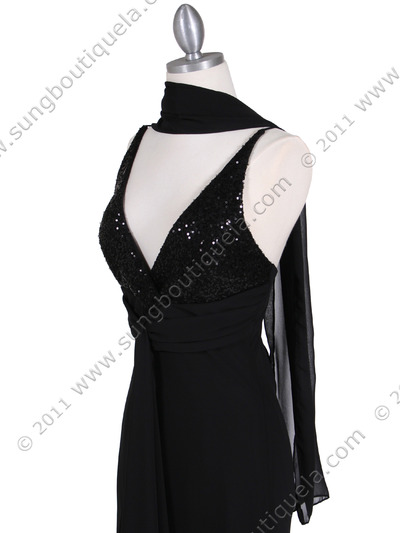 6268 Black Sequins Top Chiffon Evening Dress - Black, Alt View Medium