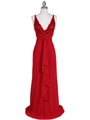 6268 Red Sequins Top Chiffon Evening Dress - Red, Front View Thumbnail