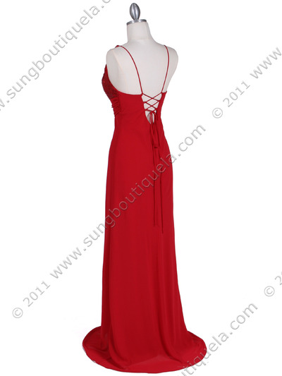 6268 Red Sequins Top Chiffon Evening Dress - Red, Back View Medium