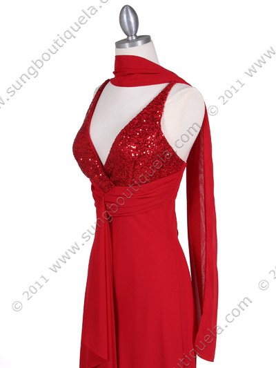 6268 Red Sequins Top Chiffon Evening Dress - Red, Alt View Medium