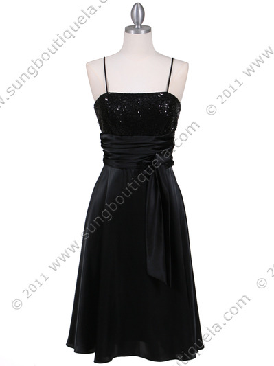 6269 Black Giltter Tea Length Dress - Black, Front View Medium
