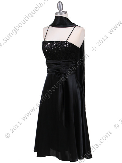 6269 Black Giltter Tea Length Dress - Black, Alt View Medium