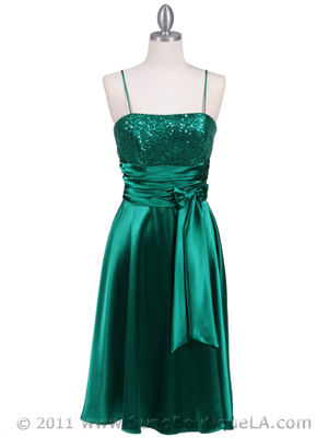 6269 Green Giltter Tea Length Dress, Green