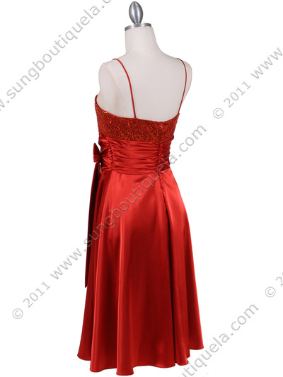 6269 Orange Giltter Tea Length Dress - Orange, Back View Medium