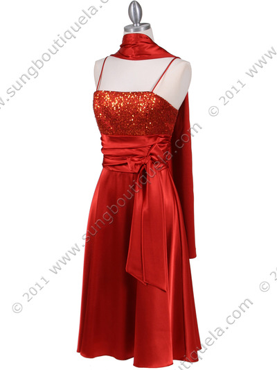 6269 Orange Giltter Tea Length Dress - Orange, Alt View Medium