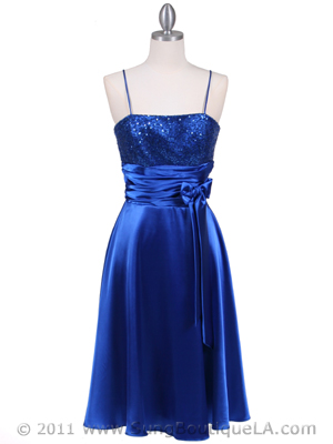 6269 Royal Blue Giltter Tea Length Dress, Royal Blue
