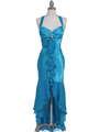6271 Turquoise Evening Dress with Rhinestone Pin - Turquoise, Front View Thumbnail