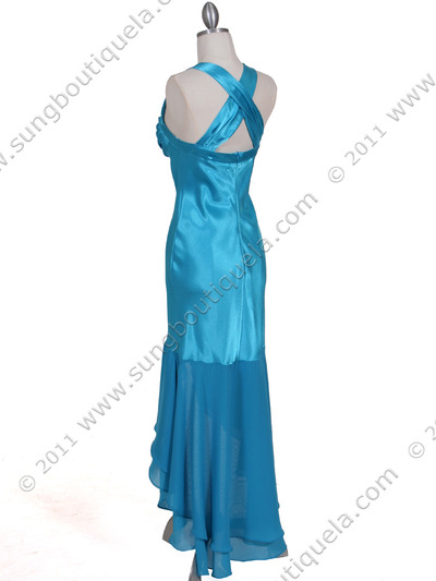 6271 Turquoise Evening Dress with Rhinestone Pin - Turquoise, Back View Medium