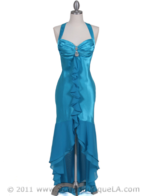 6271 Turquoise Evening Dress with Rhinestone Pin, Turquoise