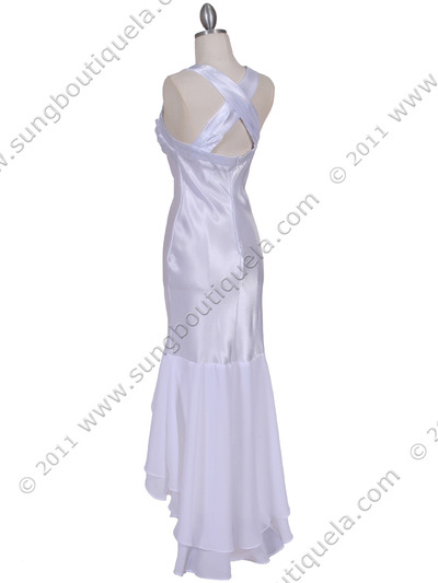 6271 White Evening Dress with Rhinestone Pin - White, Back View Medium