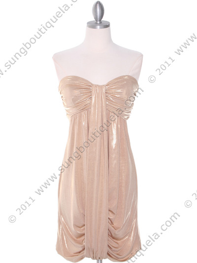 6278 Gold Shimmery Cocktail Dress - Gold, Front View Medium