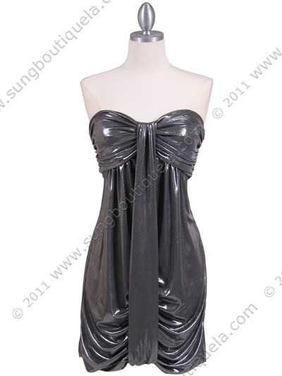 6278 Silver Shimmery Cocktail Dress - Silver, Front View Medium