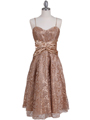 6282 Gold Lace Tea Length Dress - Gold, Front View Thumbnail