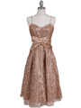 6282 Gold Lace Tea Length Dress - Gold, Front View Thumbnail