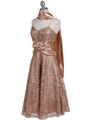 6282 Gold Lace Tea Length Dress - Gold, Alt View Thumbnail