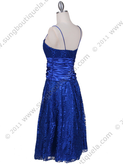 6282 Royal Blue Lace Tea Length Dress - Royal Blue, Back View Medium