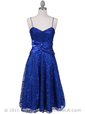 6282 Royal Blue Lace Tea Length Dress, Royal Blue