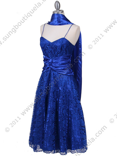 6282 Royal Blue Lace Tea Length Dress - Royal Blue, Alt View Medium