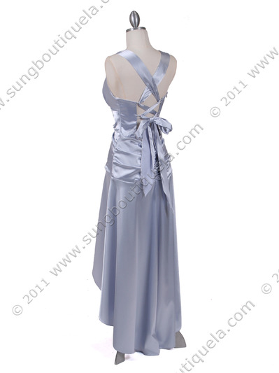 6283 Silver Satin Cocktail Dress - Silver, Back View Medium