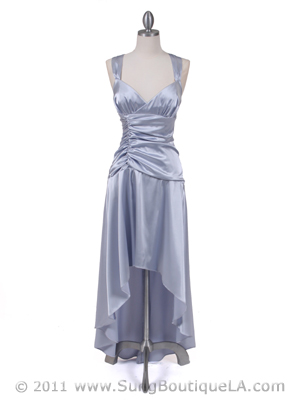 6283 Silver Satin Cocktail Dress, Silver