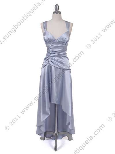 6283 Silver Satin Cocktail Dress - Silver, Front View Medium