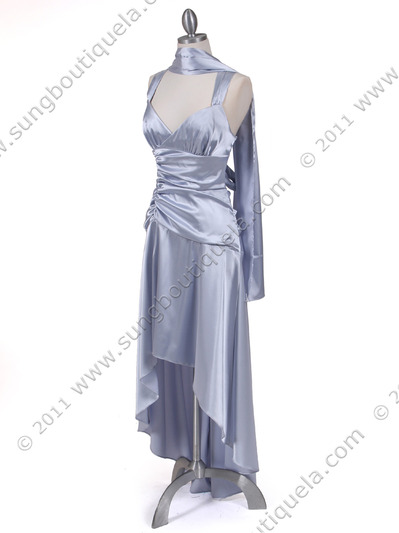 6283 Silver Satin Cocktail Dress - Silver, Alt View Medium