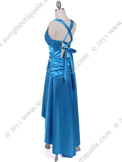 6283 Turquoise Satin Cocktail Dress - Turquoise, Back View Medium