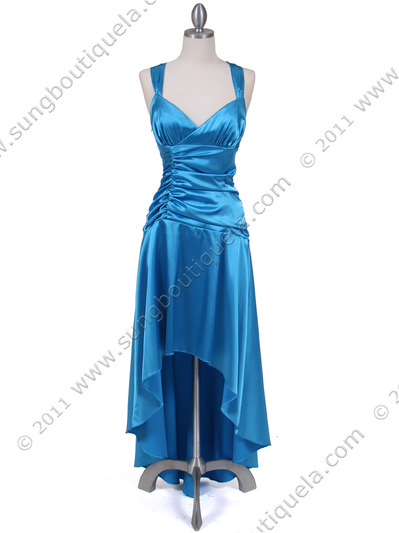 6283 Turquoise Satin Cocktail Dress - Turquoise, Front View Medium