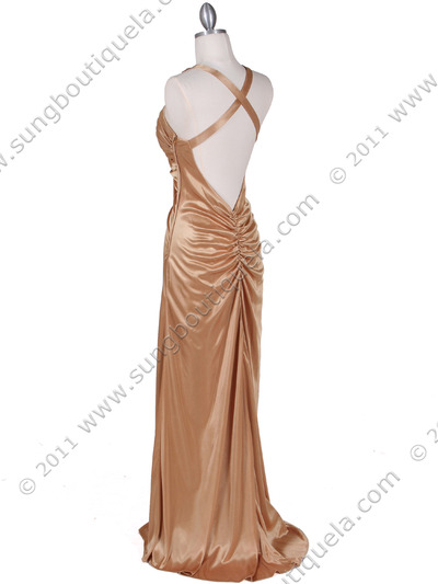 6291 Gold Embellished Evening Dress - Gold, Back View Medium