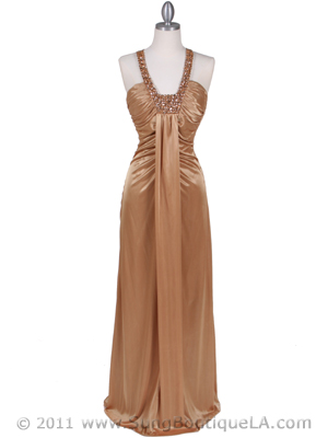 6291 Gold Embellished Evening Dress, Gold