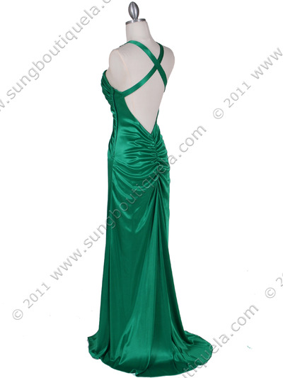 6291 Green Embellished Evening Dress - Green, Back View Medium