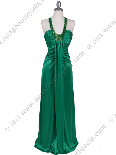 6291 Green Embellished Evening Dress - Green, Front View Medium