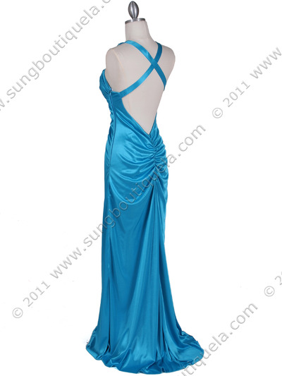 6291 Turquoise Embellished Evening Dress - Turquoise, Back View Medium