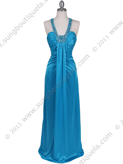 6291 Turquoise Embellished Evening Dress - Turquoise, Front View Medium