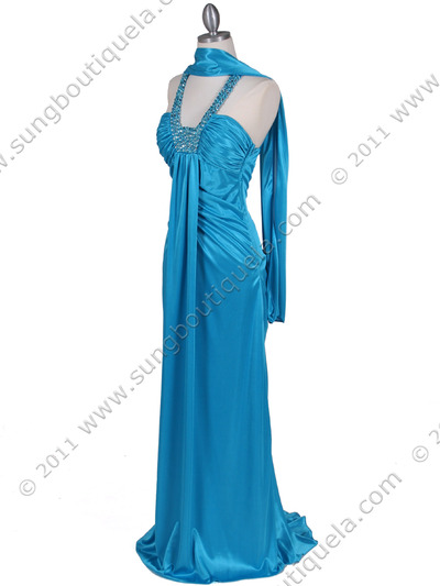 6291 Turquoise Embellished Evening Dress - Turquoise, Alt View Medium
