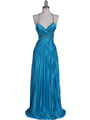 6292 Turquoise Pleated Evening Gown - Turquoise, Front View Thumbnail