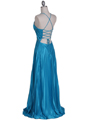 6292 Turquoise Pleated Evening Gown - Turquoise, Back View Thumbnail
