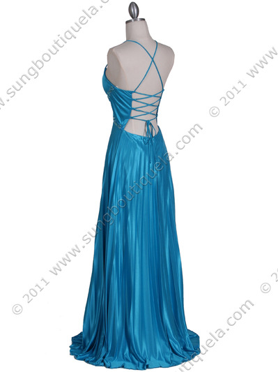6292 Turquoise Pleated Evening Gown - Turquoise, Back View Medium