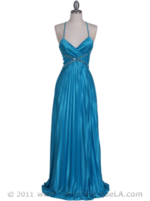 6292 Turquoise Pleated Evening Gown, Turquoise