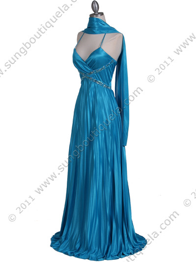 6292 Turquoise Pleated Evening Gown - Turquoise, Alt View Medium