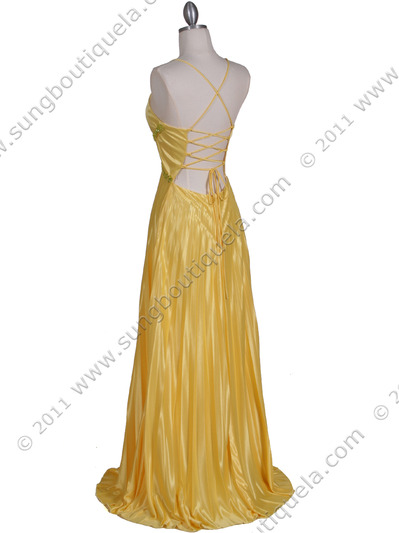6292 Yellow Pleated Evening Gown - Yellow, Back View Medium