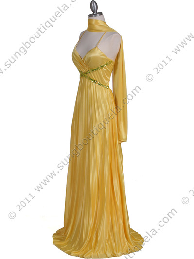 6292 Yellow Pleated Evening Gown - Yellow, Alt View Medium
