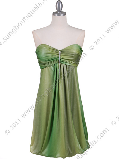 6294 Green Shimmery Cocktail Dress - Green, Front View Medium