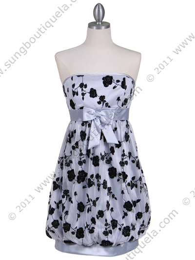 6299 Silver Lace Bubble Dress - Silver, Front View Medium