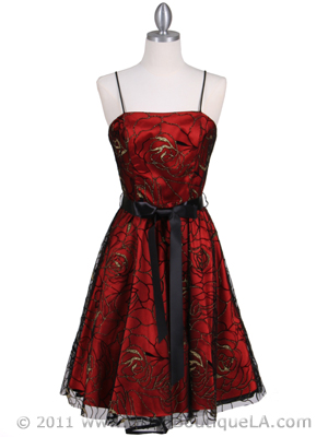 6305 Orange Lace Tea Length Dress, Orange