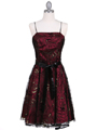 6305 Wine Lace Tea Length Dress - Wine, Front View Thumbnail
