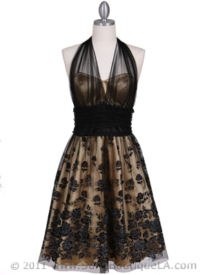 6316 Gold Lace Cocktail Dress, Gold