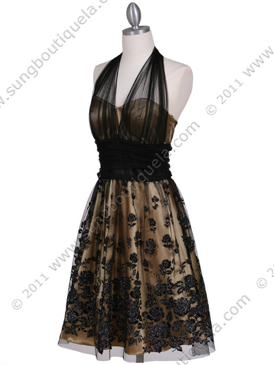 6316 Gold Lace Cocktail Dress - Gold, Alt View Medium